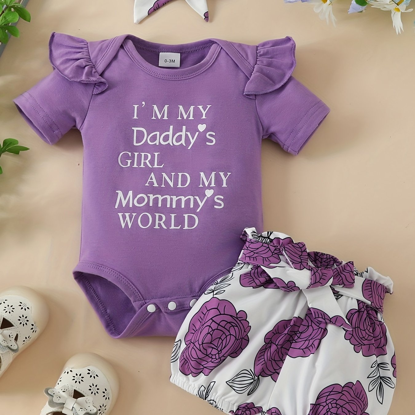3pcs Short Sleeve & Shorts Set for Newborns - "I'm Daddy's Girl"