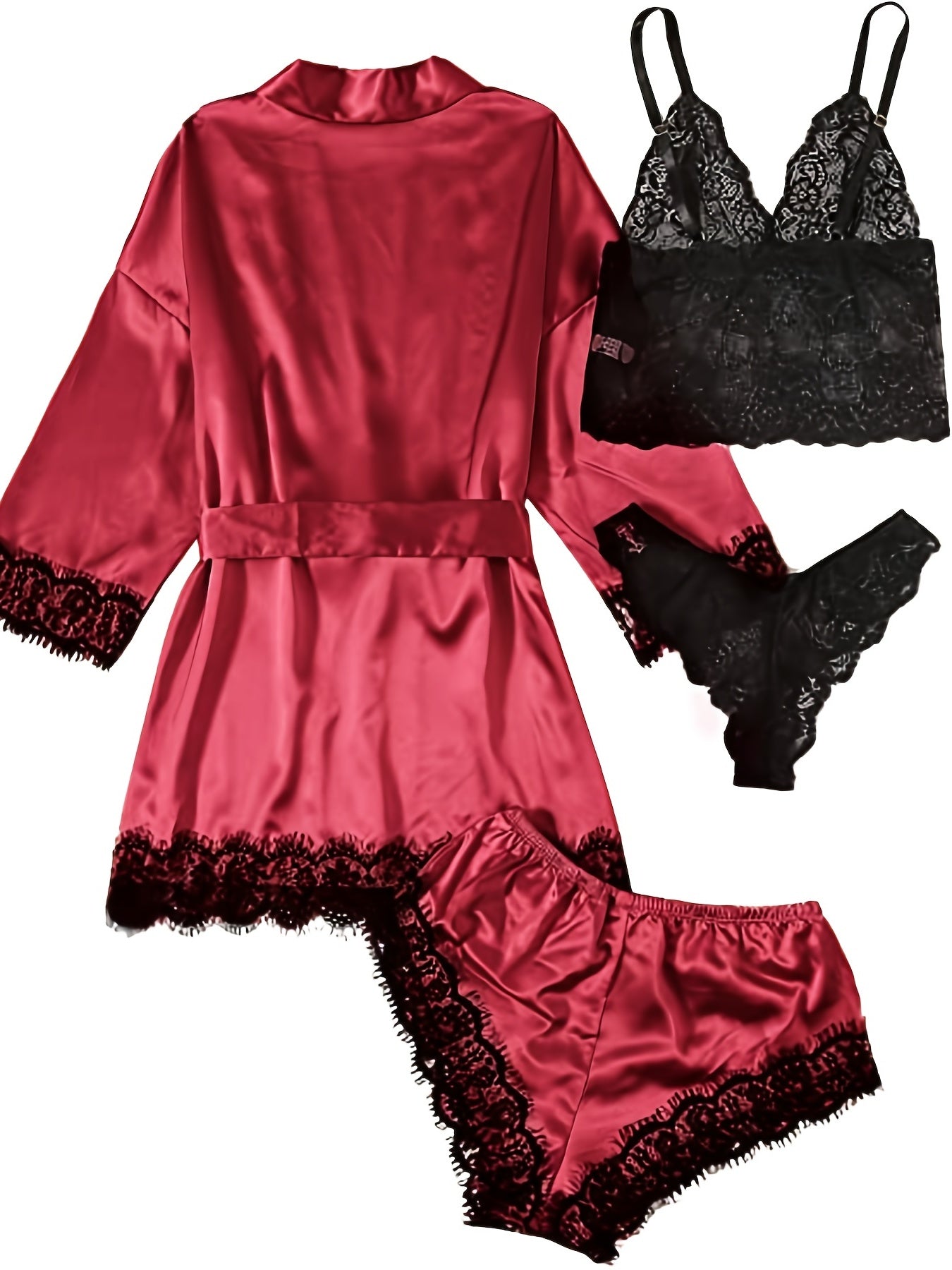 Lace Stitching Satin Pajama Set,
