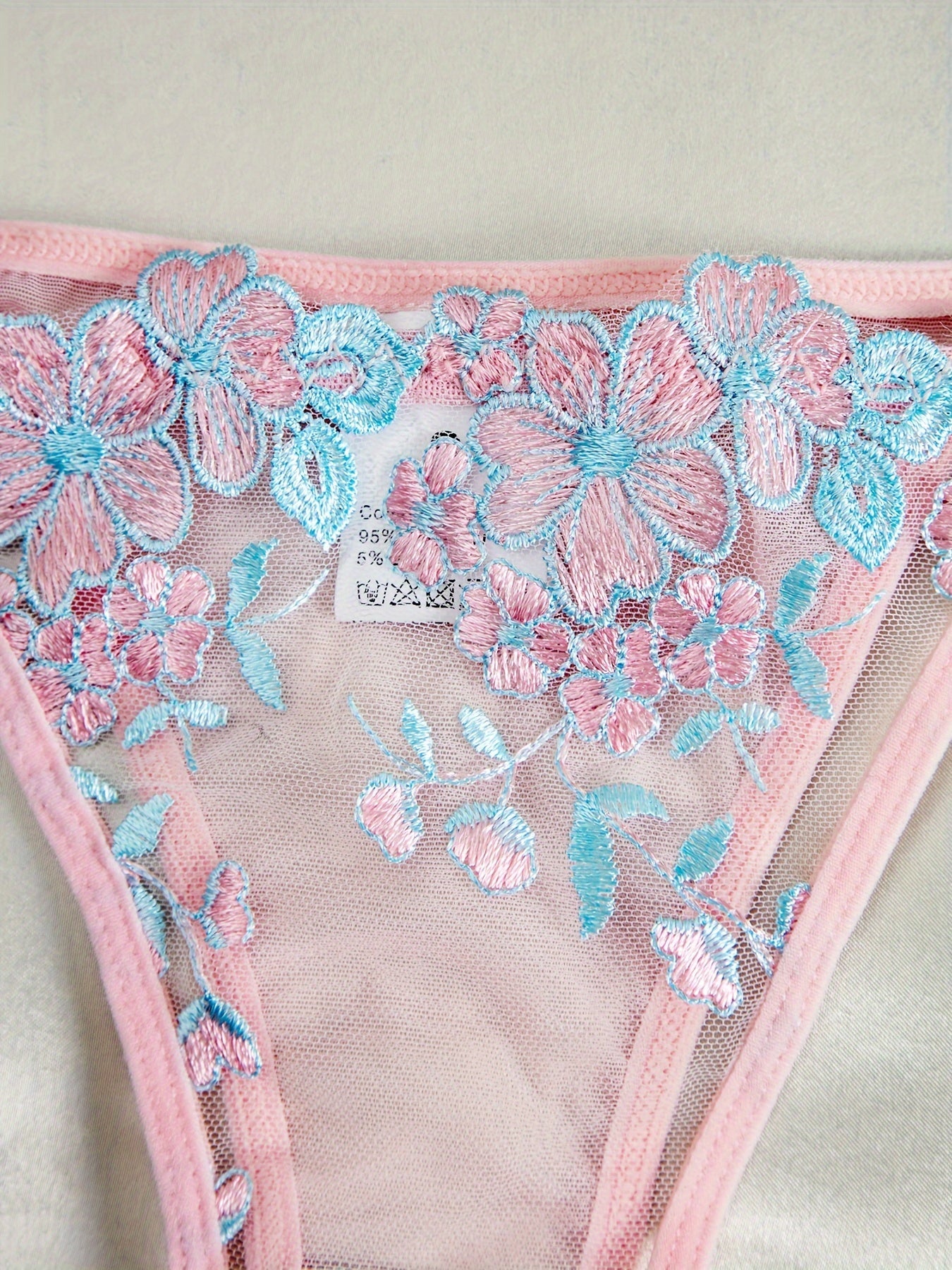 Sexy Lingerie Set, Floral Embroidery Mesh Cami Bra & Panties,/MH