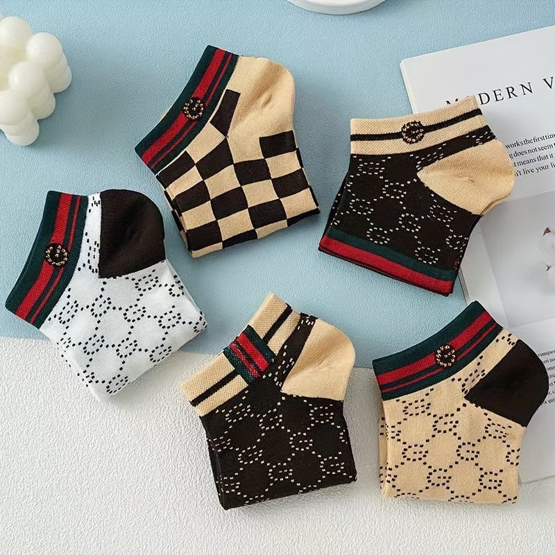 10 Pairs Of Men's French Style Vintage Pattern Crew Socks, /MH
