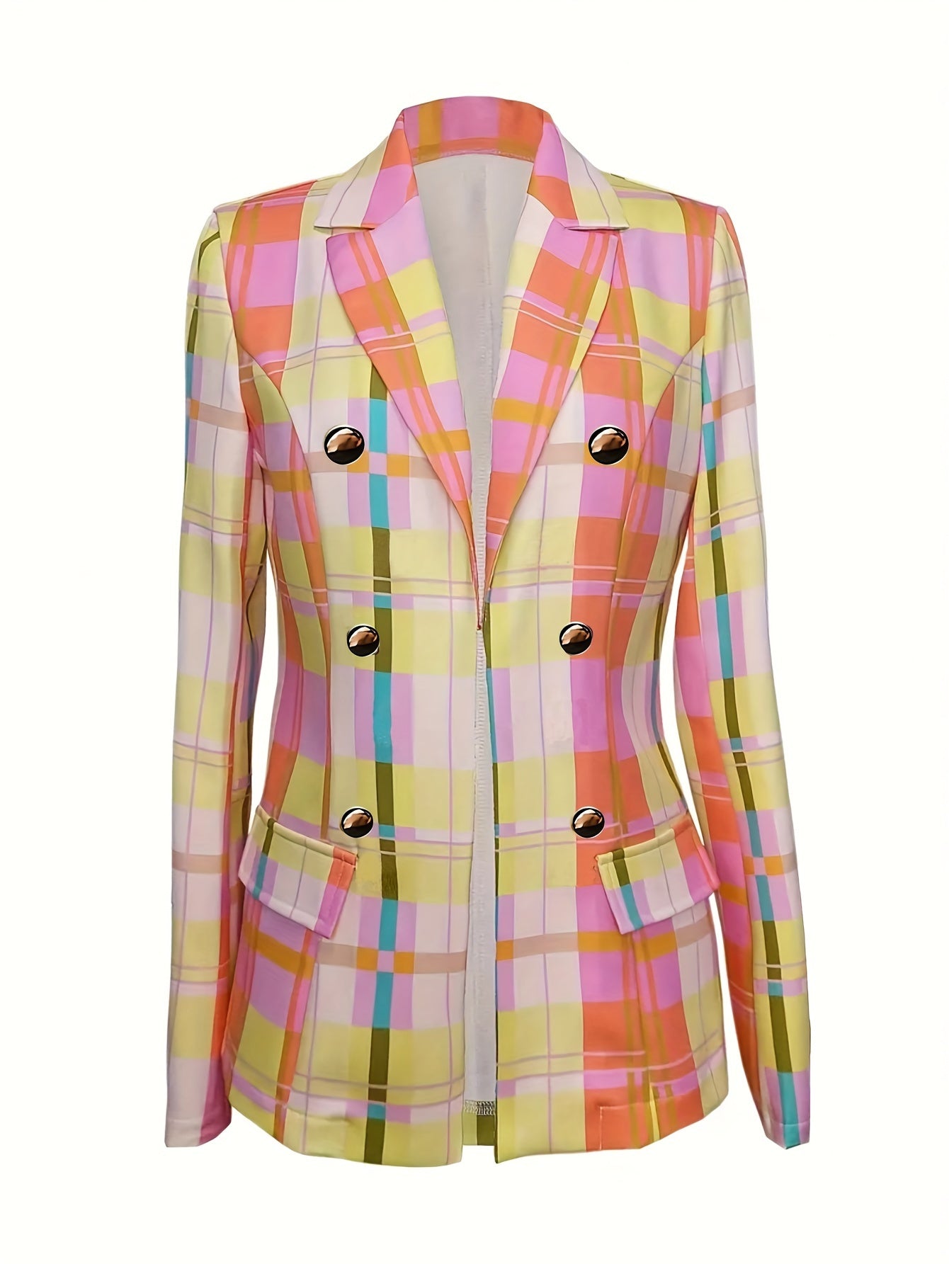 Solid Color Open Front Blazer, Elegant Lapel Neck Double Breasted.