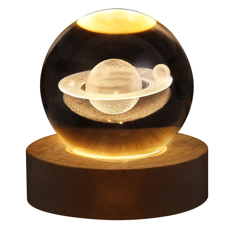 1pc 3D Crystal Ball Night Light with Yellow Warm Galaxy & Planet Pattern, Birthday Gift Idea