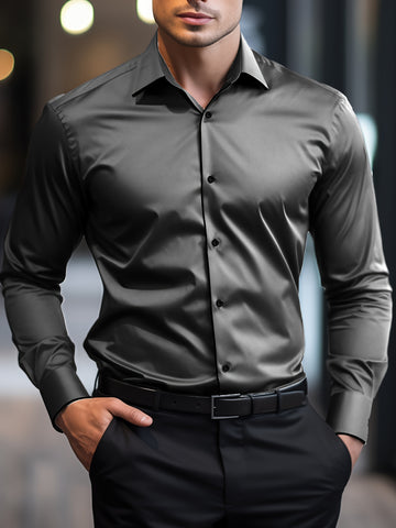 Men's Red Trim Design Lapel Collar Design Dress Shirts,