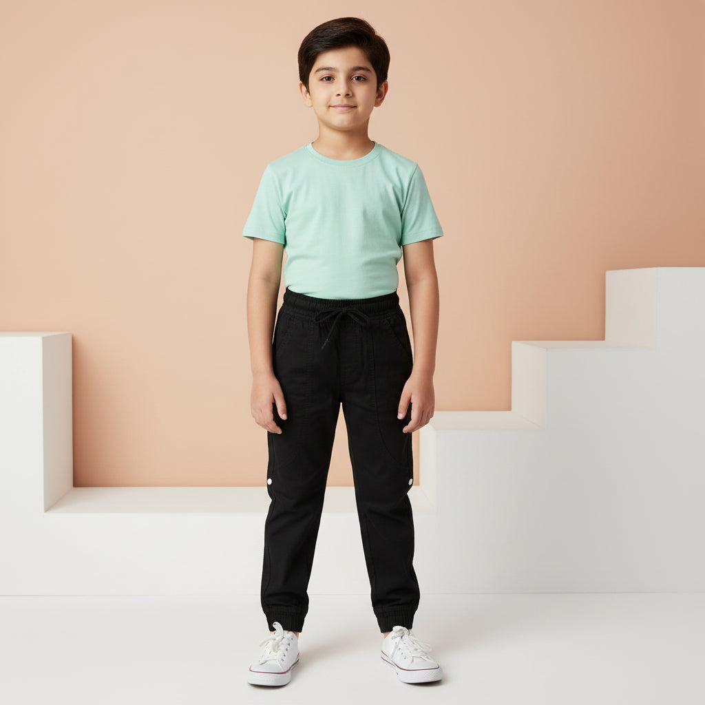 Boys Black Jogger Trousers Ages 1-8 Years - Stylish Elastic Cuff Playwear Pants | MH