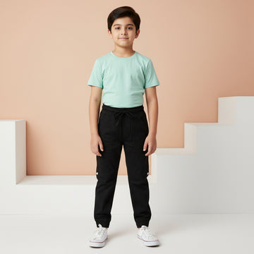 Boys Black Jogger Trousers Ages 1-8 Years - Stylish Elastic Cuff Playwear Pants | MH
