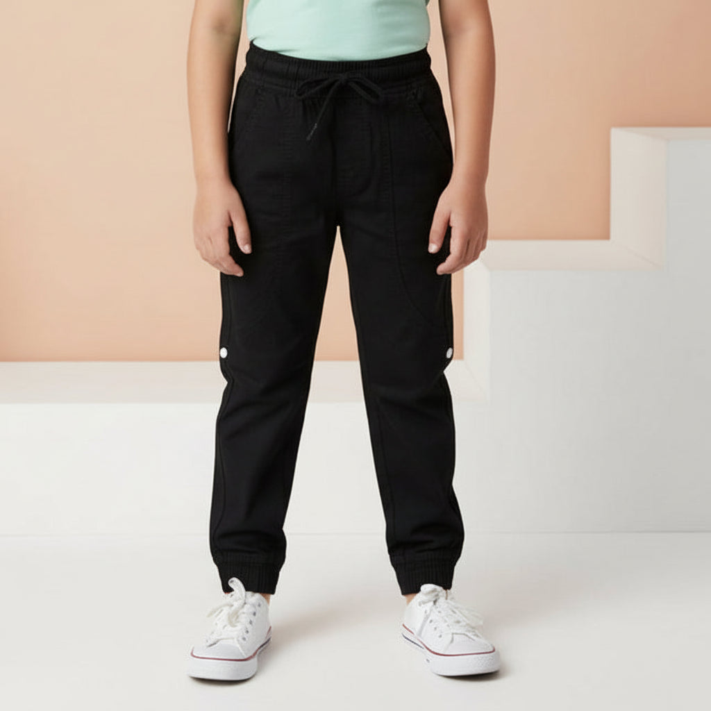 Boys Black Jogger Trousers Ages 1-8 Years - Stylish Elastic Cuff Playwear Pants | MH