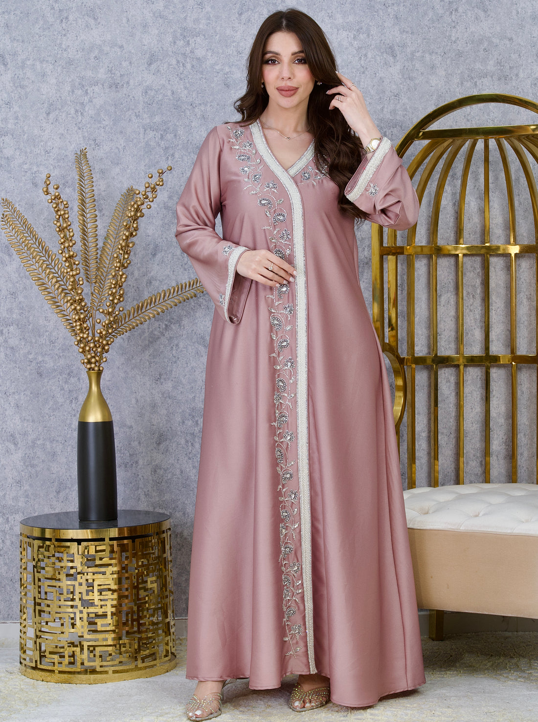 Crystal Embroidered Moroccan Caftan with Belt | Luxury Jalabiya Dress | 5 Colors | Sizes M-XXL | MH