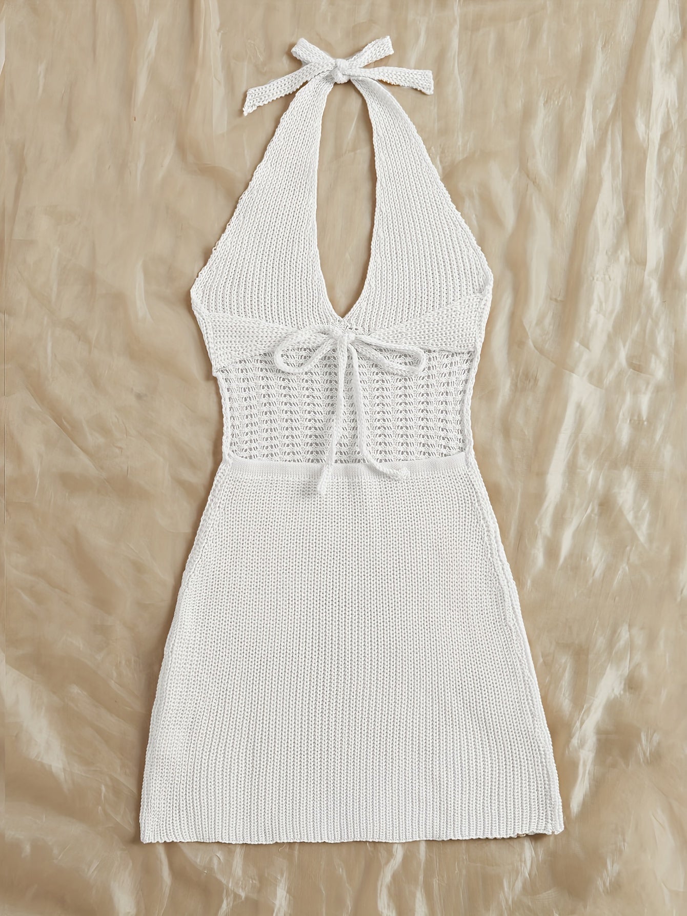 Stylish Vacay Knit Cover Up Dress - Rash Guard Shirts for Women with Halter Tie Neck and Backless Design, Swimwear and Beachwear Clothing for Summer Vacation
