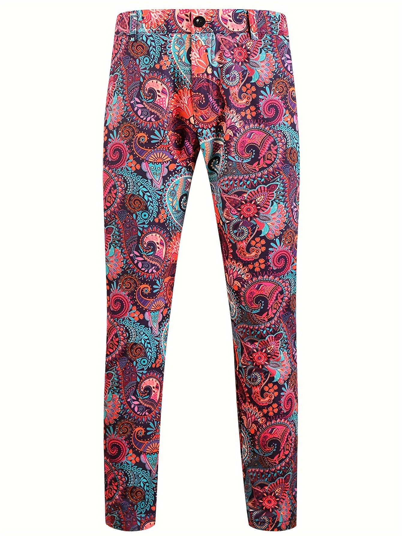 2pcs Men's Fashion Casual Suit Set, 3D Vibrant Paisley Print Blazer.