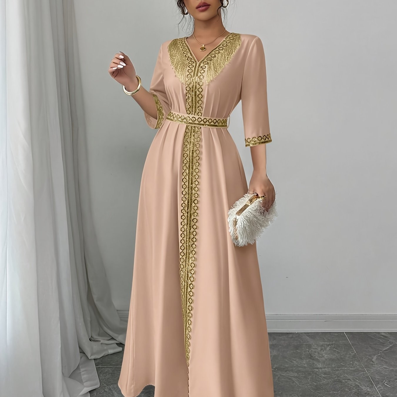 Yuhongfei Directional YY0309072 Mid-Sleeve Maxi Dress