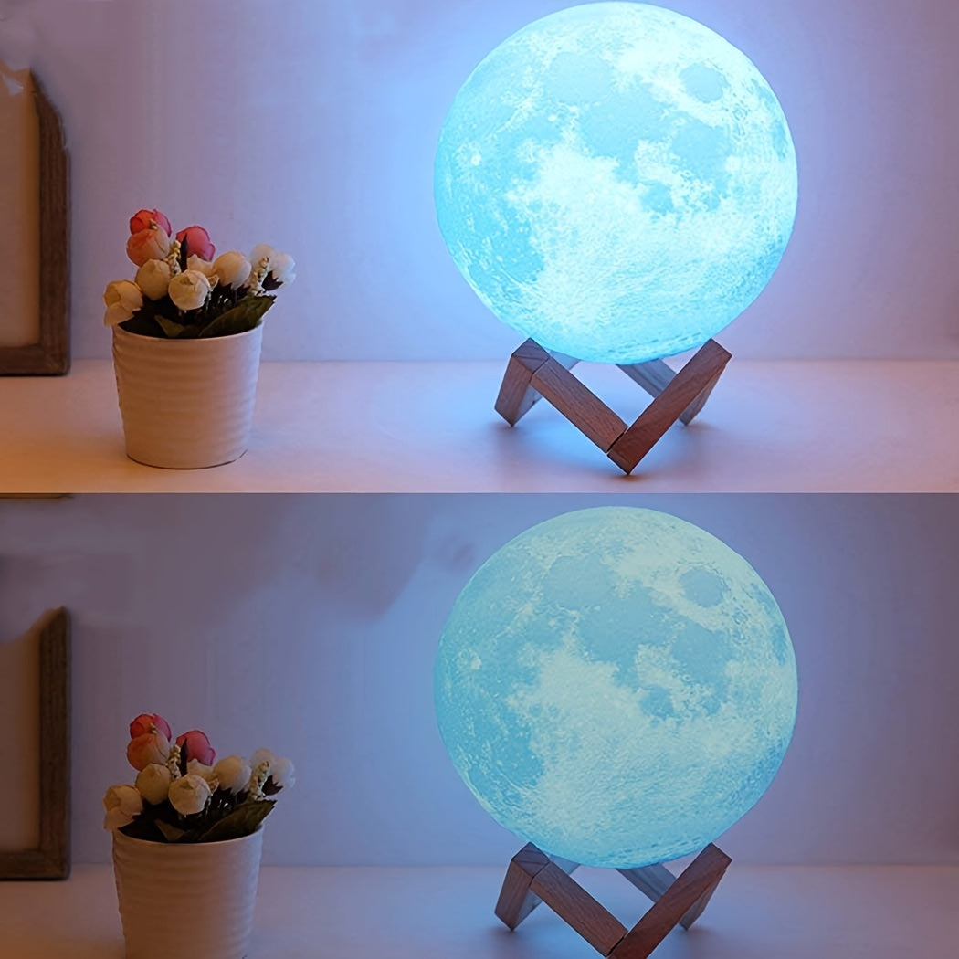 Enchanting 3D Moon Lamp with Remote - USB Rechargeable, Touch Control Night Light for Bedroom Ambiance - Perfect Gift for Valentine's Day & Christmas, Includes Wooden Stand
