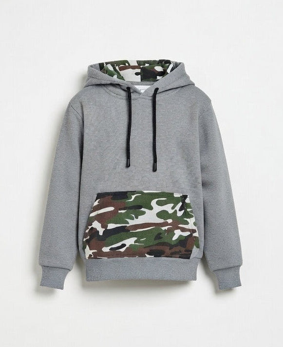 Kid Boys Premium Camo Pocket Hoodie with Contrast Trim | MH Size (2-12Years)
