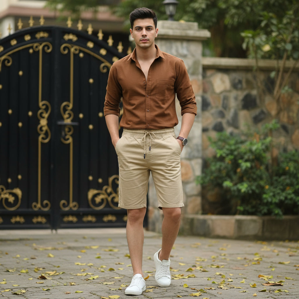 Men’s Beige Everyday Shorts 17 to 24 Years - Soft Fabric Casual Shorts with Pockets | MH