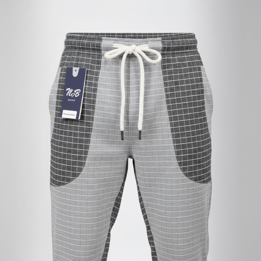 Men’s Textured Grid Panel Joggers – Slim Fit Checkered Sweatpants | 3 Colors | Sizes- S-XL | MH