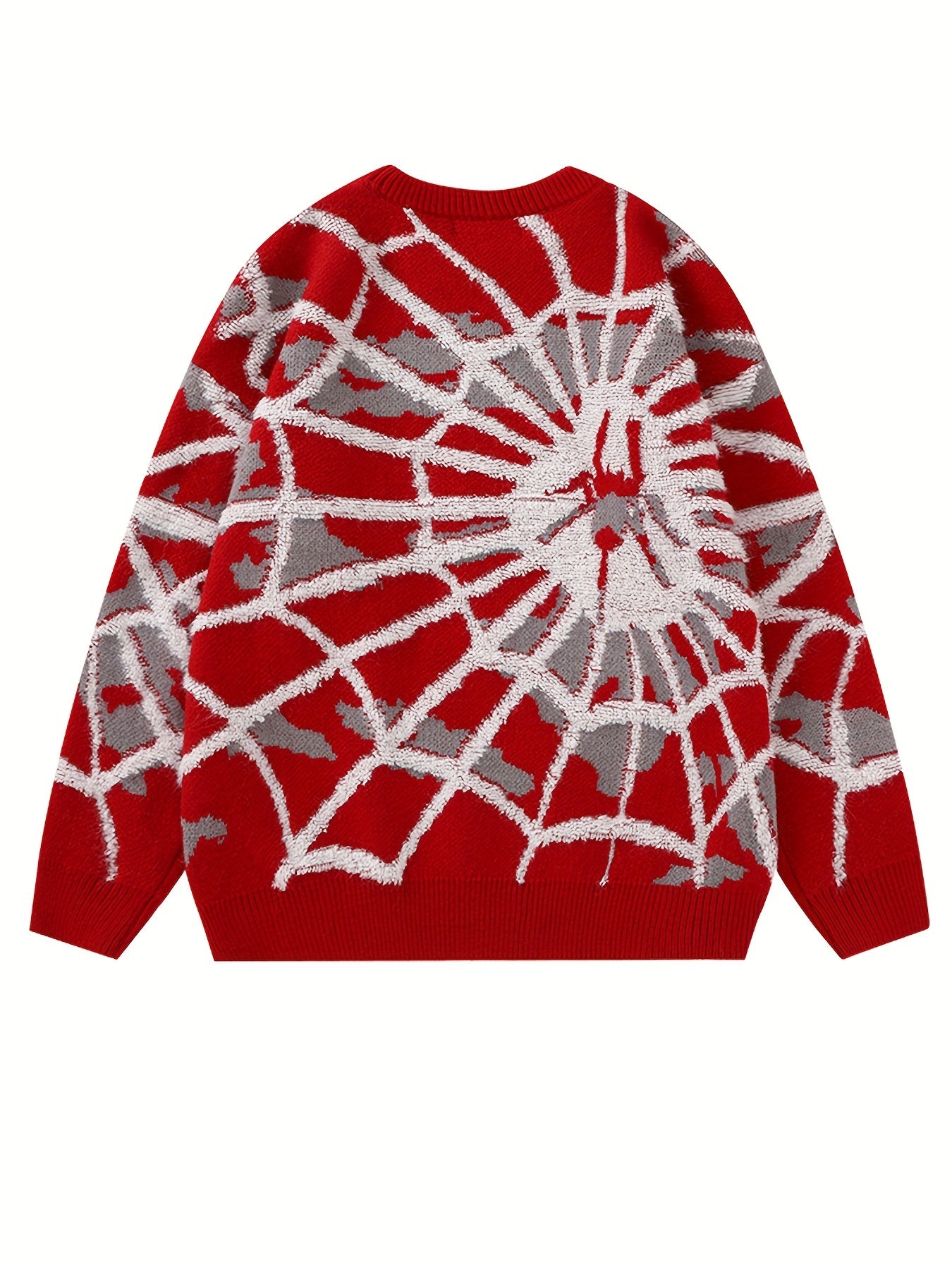 Spider Cobweb Pattern Knitted Sweater, Men's Casual Warm.