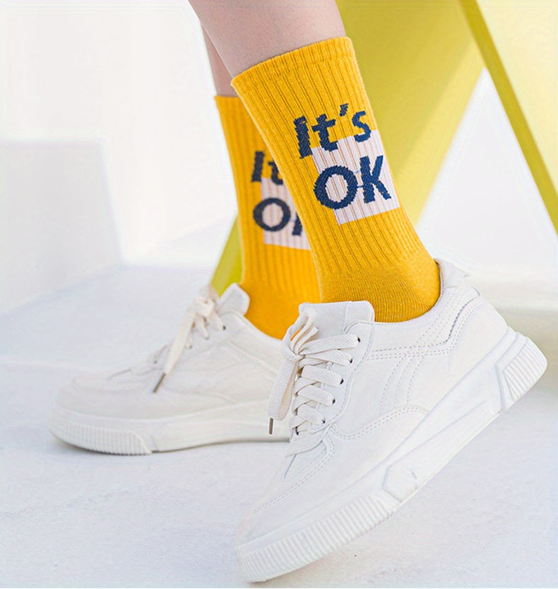 5/10 Pairs Letter Print Socks, , Women's Stockings ./MH