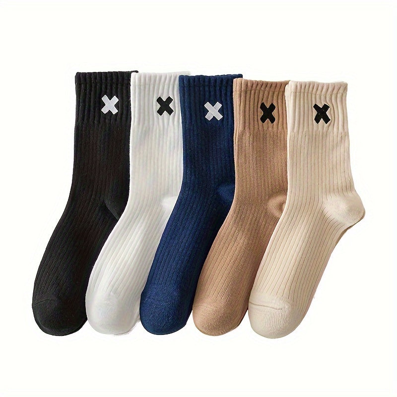 5/10 Pairs Men's Solid Crew Socks - Ultra Breathable, /MH