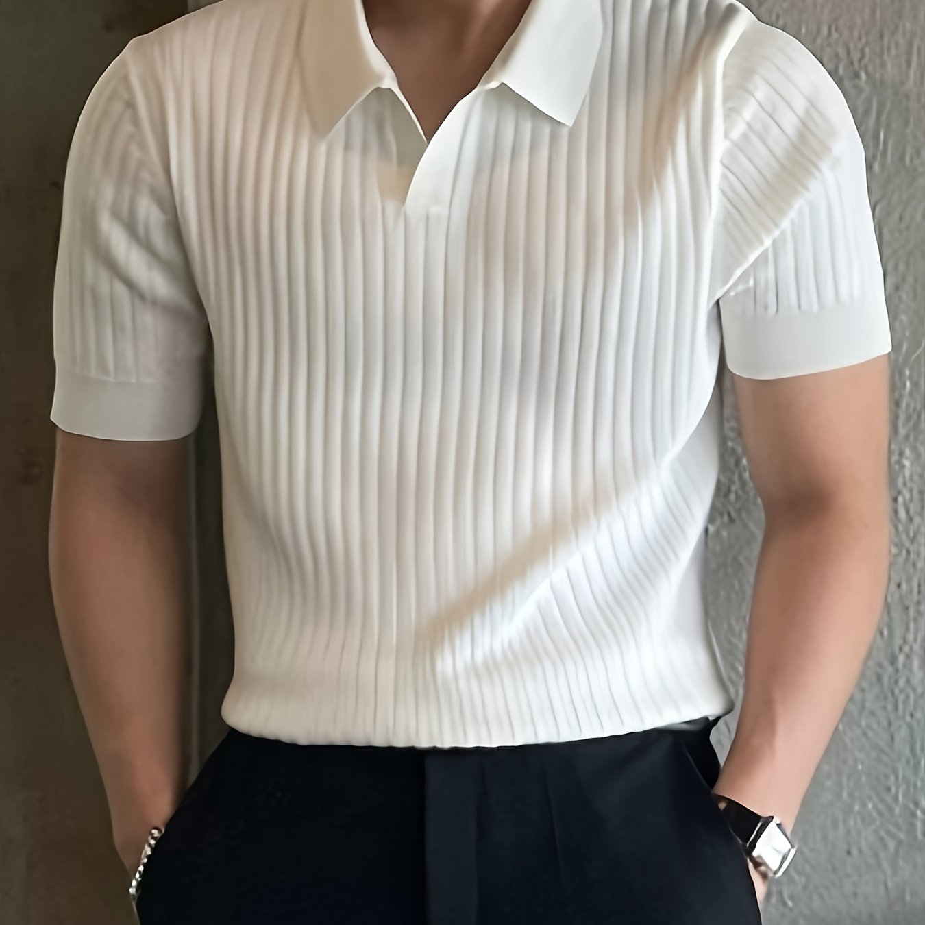 Men's Stripe Pattern Sweater, Casual Breathable Medium Stretch .