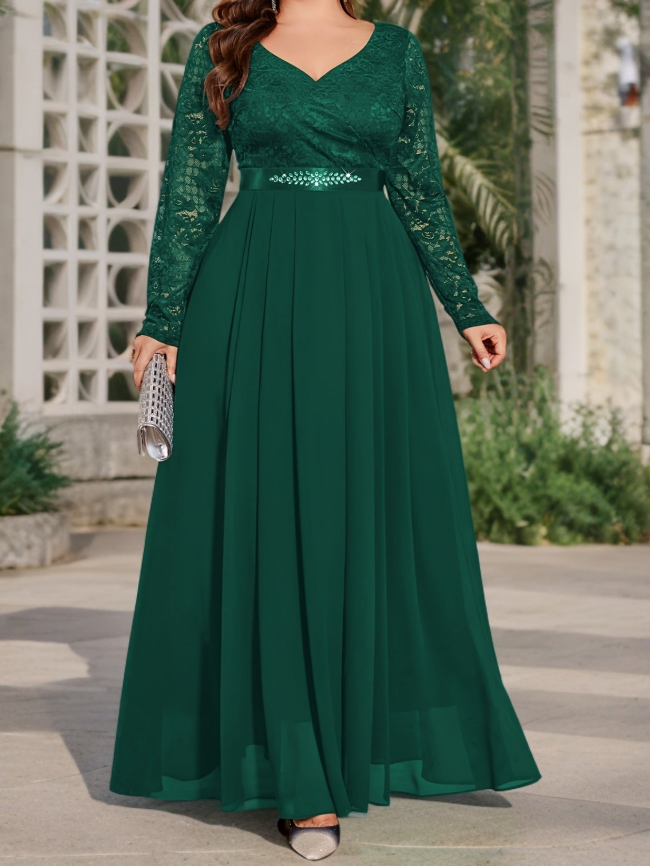 [Elegant Long Dress] Lace and Chiffon Elegant Long Dress ./MH