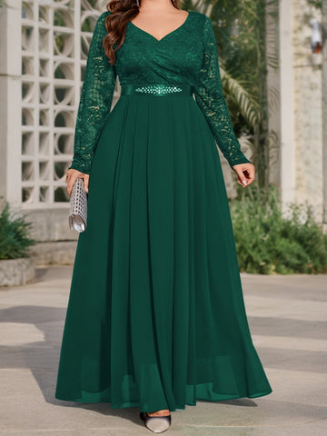 [Elegant Long Dress] Lace and Chiffon Elegant Long Dress ./MH