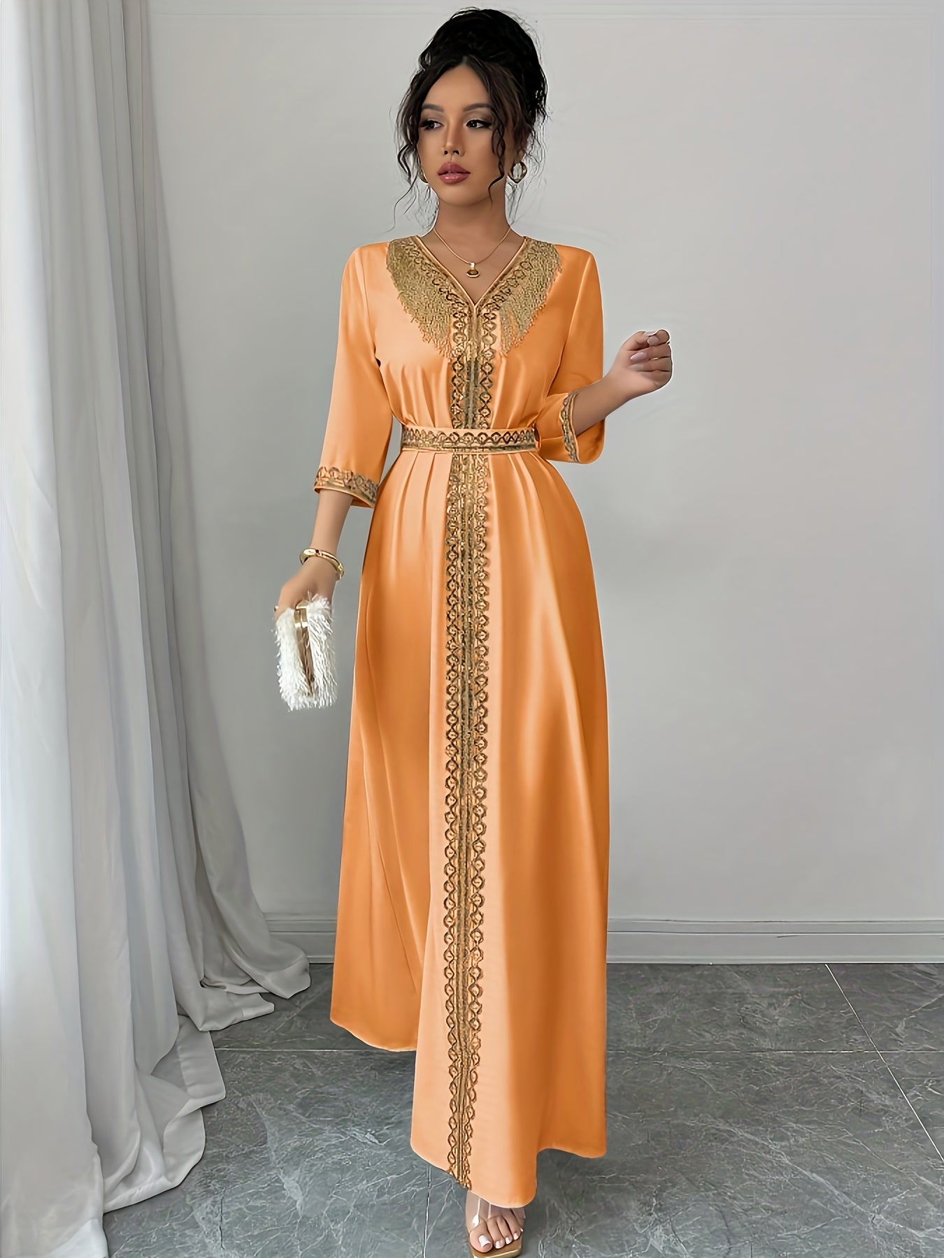 Yuhongfei Directional YY0309072 Mid-Sleeve Maxi Dress