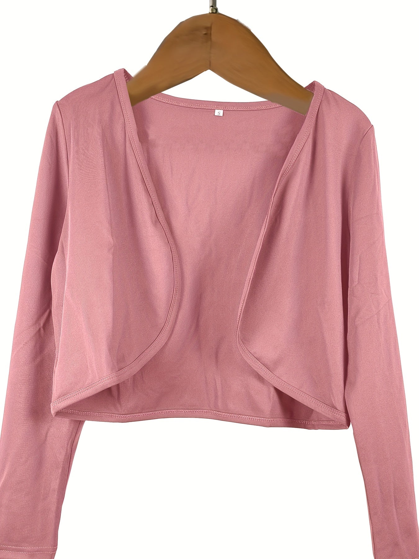 Solid Open Front Blazer, Casual Long Sleeve Crop Blazer For Work,