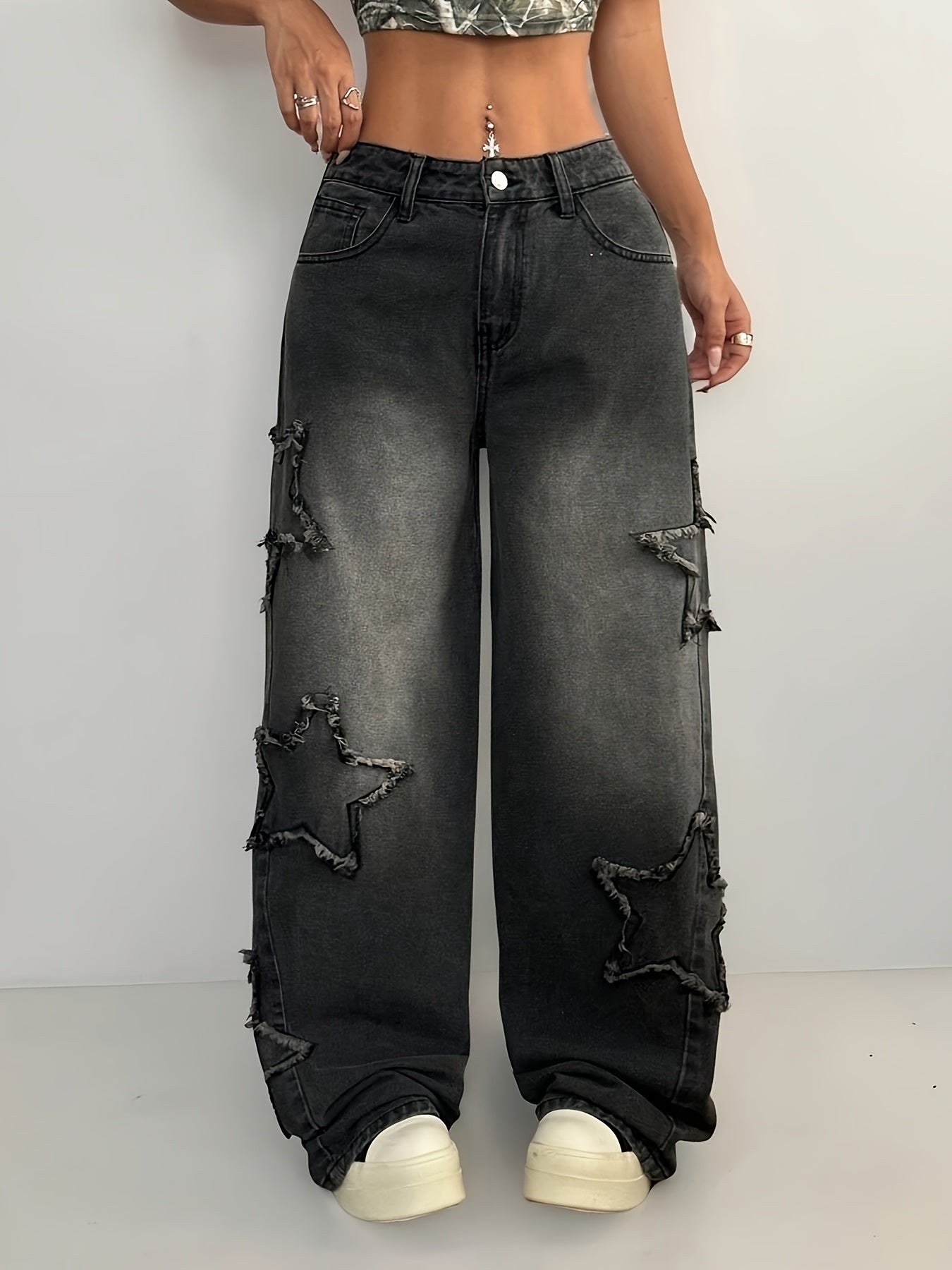Women'S High-Waist Distressed Wide-Leg Jeans - /MH