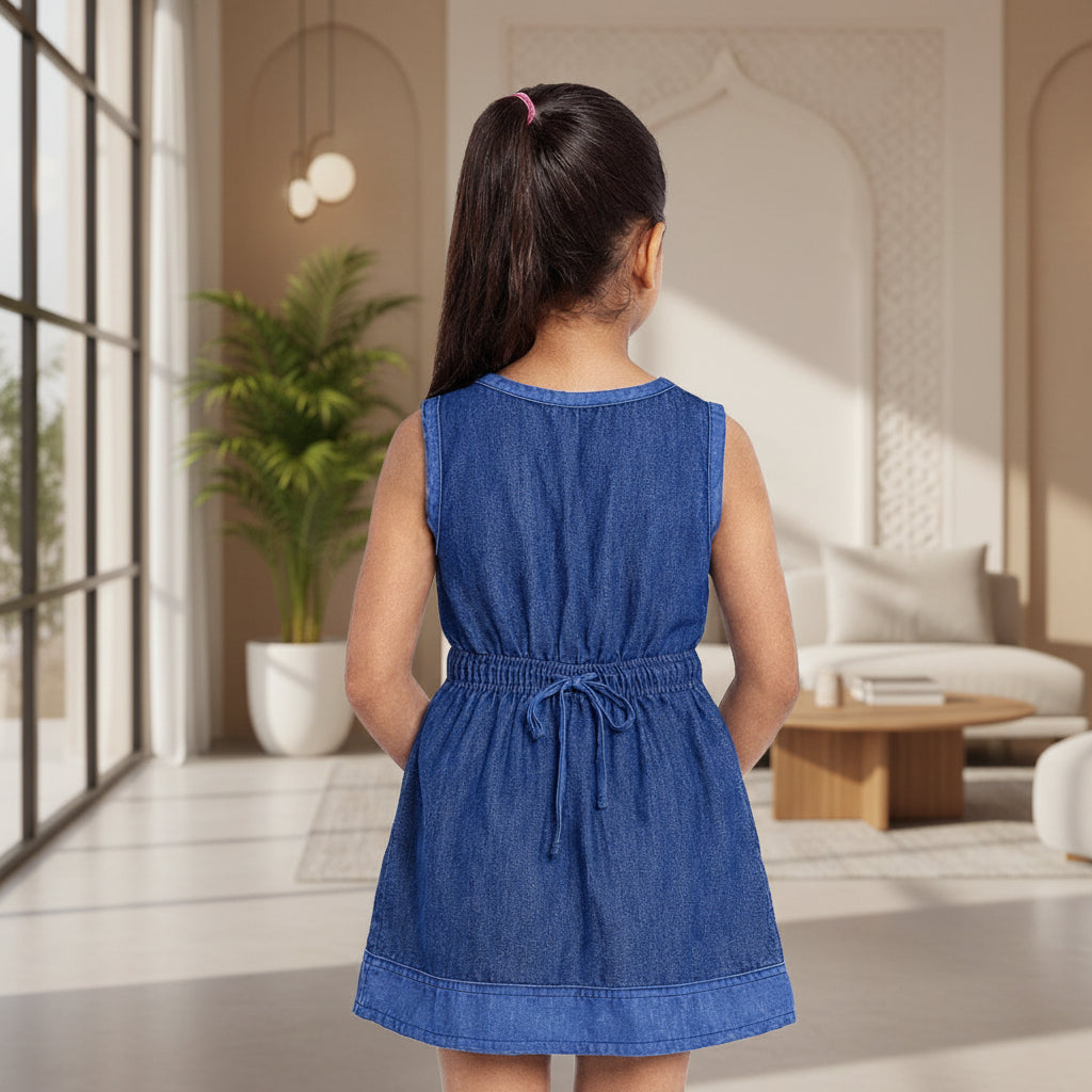 Stylish Girls Denim Cut-Collar Tunic with Printed,Sizes(2-12Years) | MH
