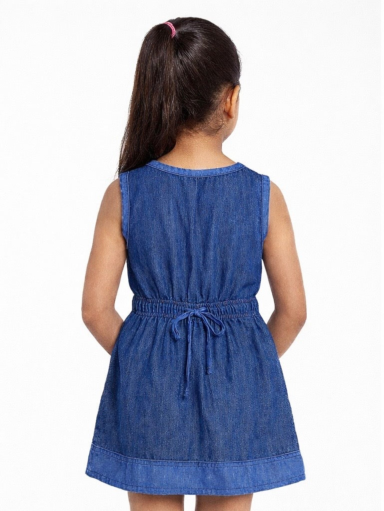 Stylish Girls Denim Cut-Collar Tunic with Printed | MH