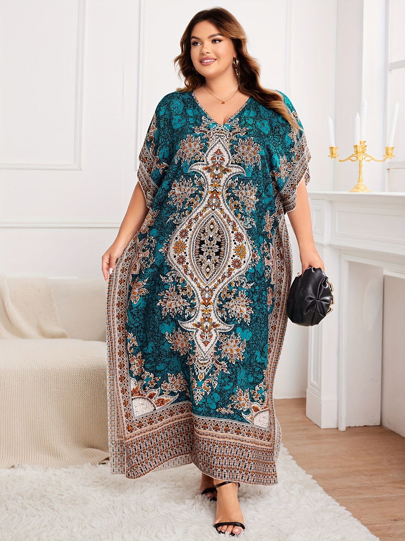 Plus Size, European and American Plus Size Women's Bohemian Vacation Dress ./MH