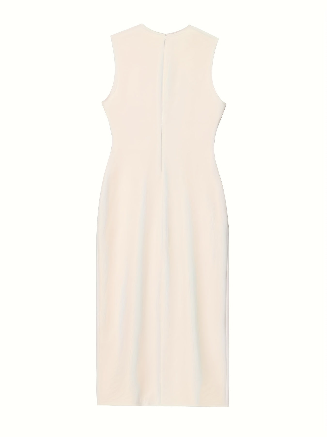 Elegant Women's Black Sleeveless Dress with Waist Belt & Faux Buttons ./MH