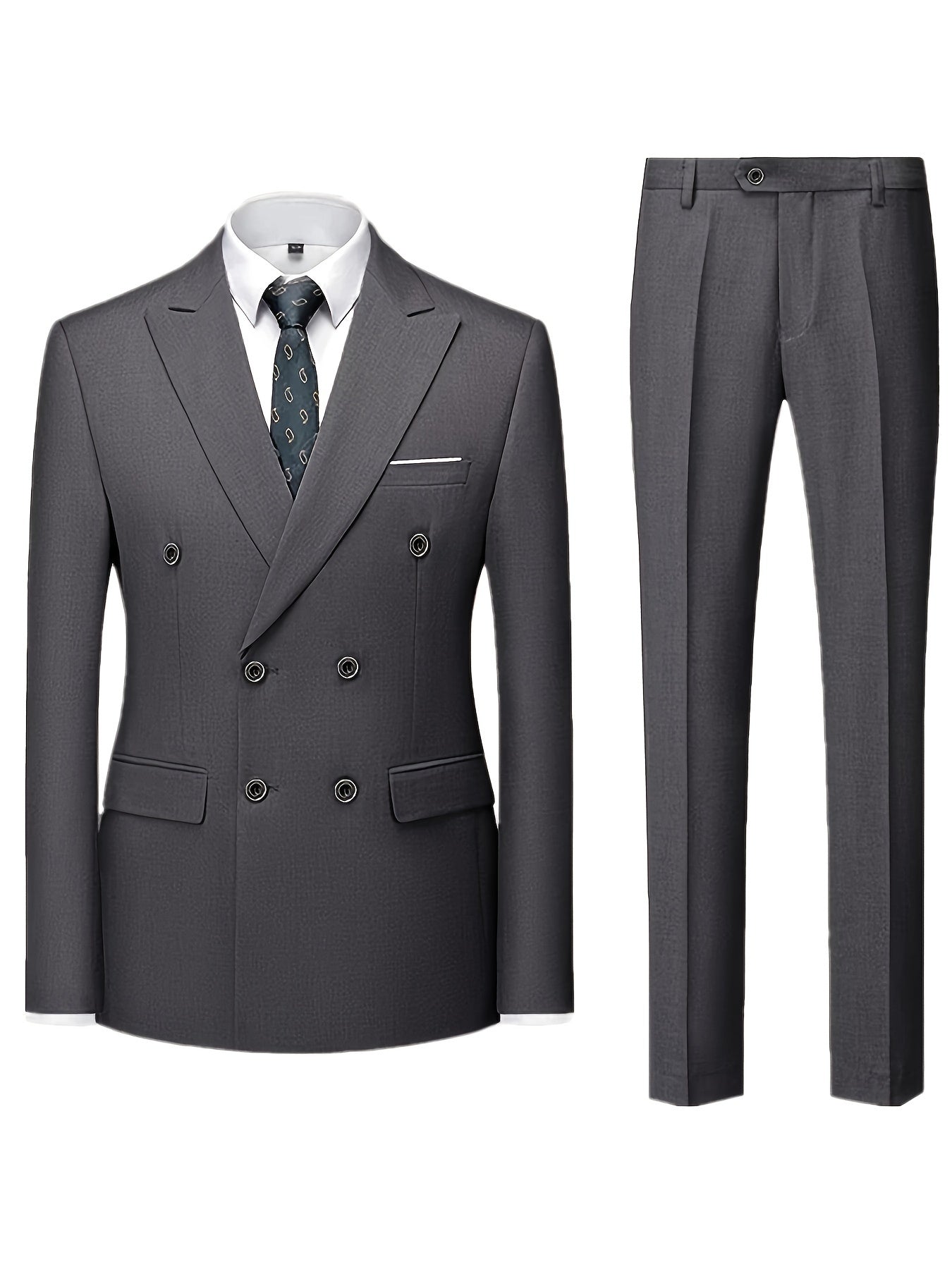 2pcs Men's Dress Suit Set, Peak Lapel Collar Double Breasted Blazer.