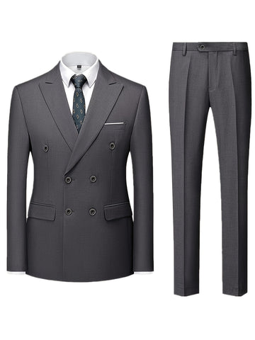 2pcs Men's Dress Suit Set, Peak Lapel Collar Double Breasted Blazer.