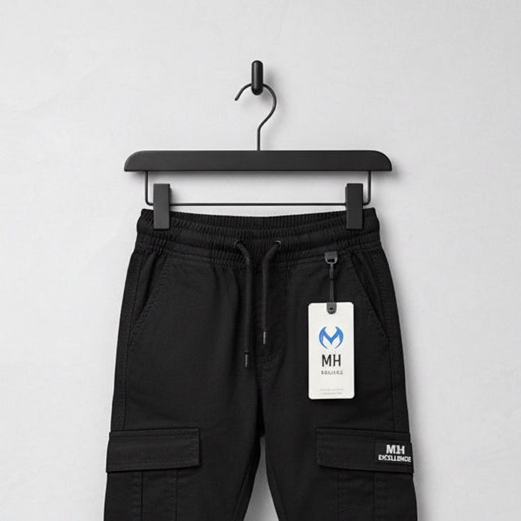 Kids Boys Black Cargo Pants 1-8 Years - Casual Jogger Style Cargo Trousers with Multiple Pockets | MH