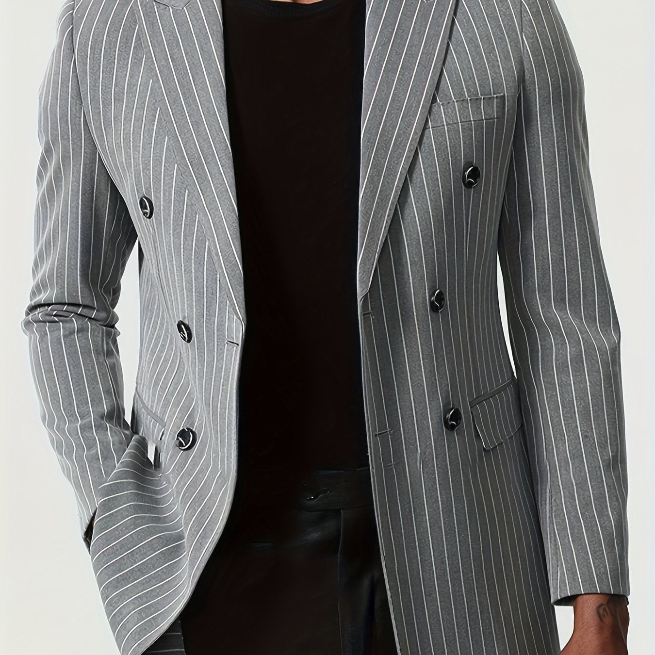 Men's Classic Striped Double-Breasted Blazer,