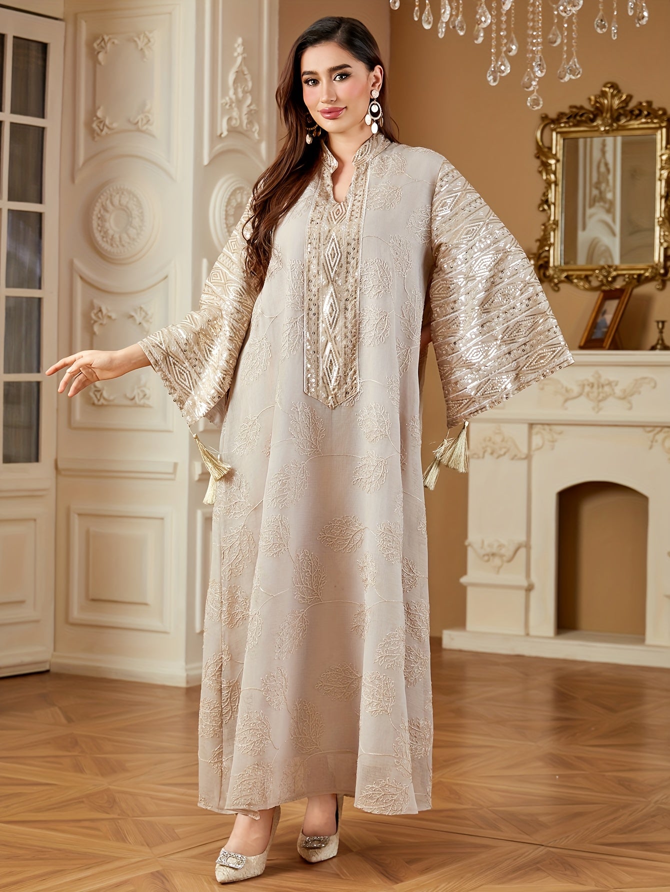 Elegant Black & Golden Decorated Kaftan for Women - ./MH
