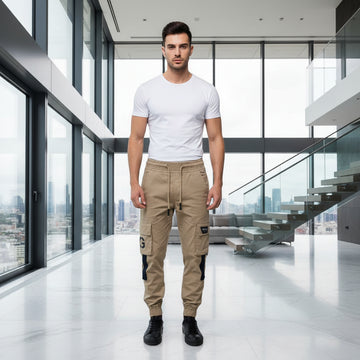 Young Men’s Khaki Cargo Joggers 17-24 Years | Stylish Multiple Pockets Jogger Pants with “G” Patch | MH