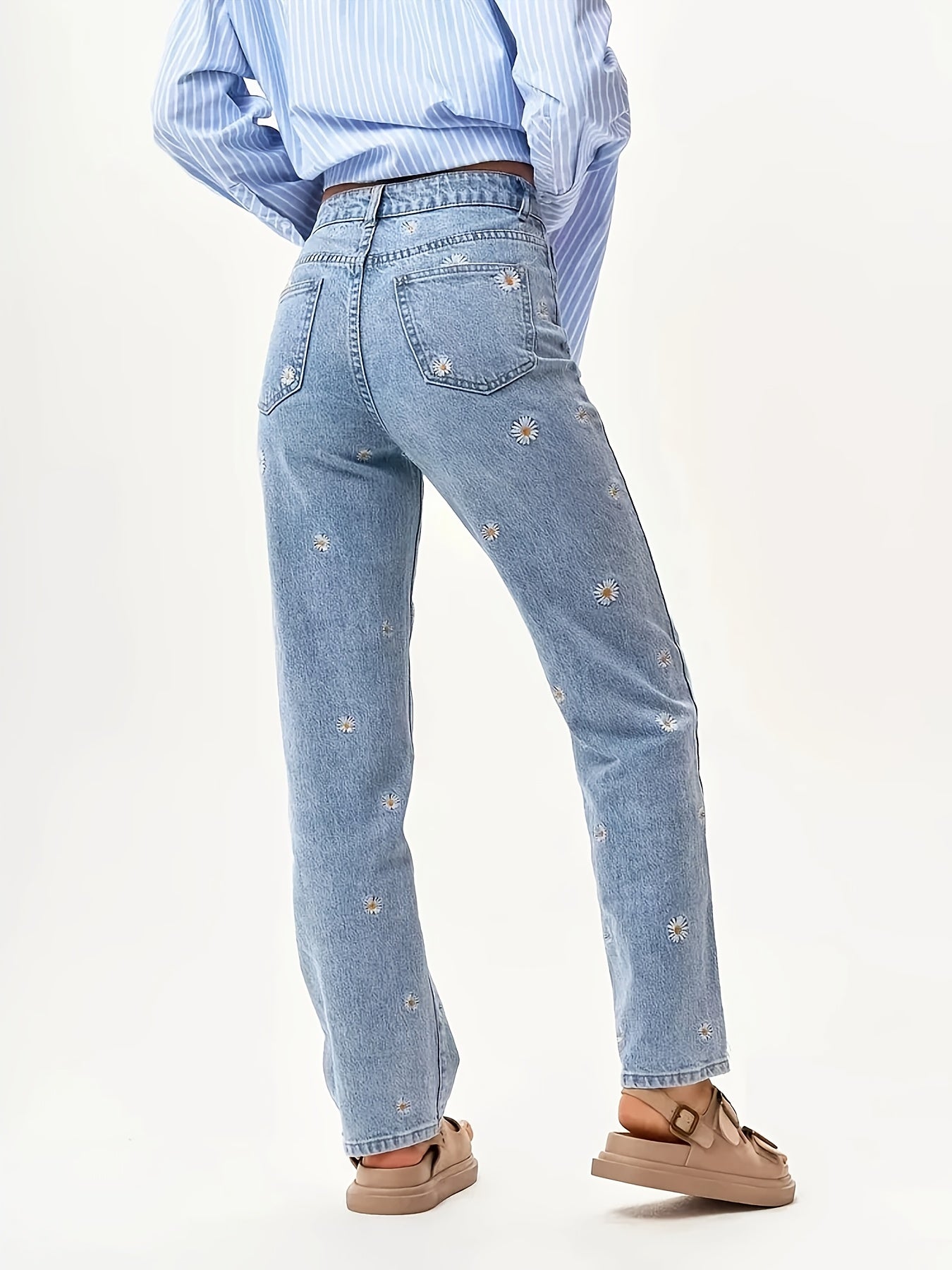 Women'S Straight-Leg Embroidered Denim Jeans ./MH