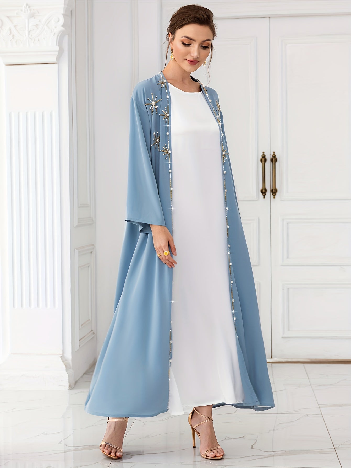 Open Front Long Sleeve Kaftan Dress,women fashion'/MH