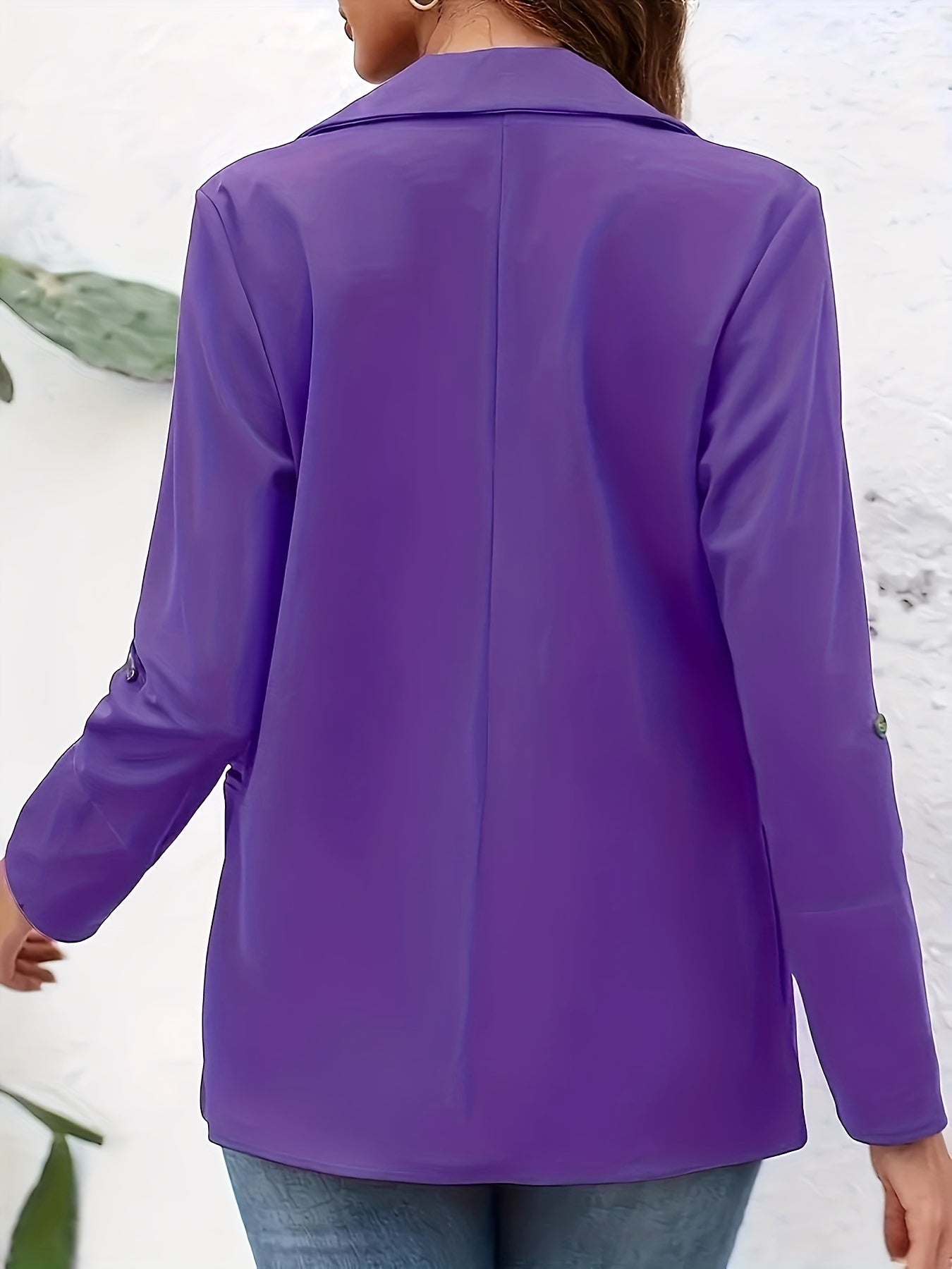 Solid Color Open Front Blazer, Elegant Lapel Neck Single Button.