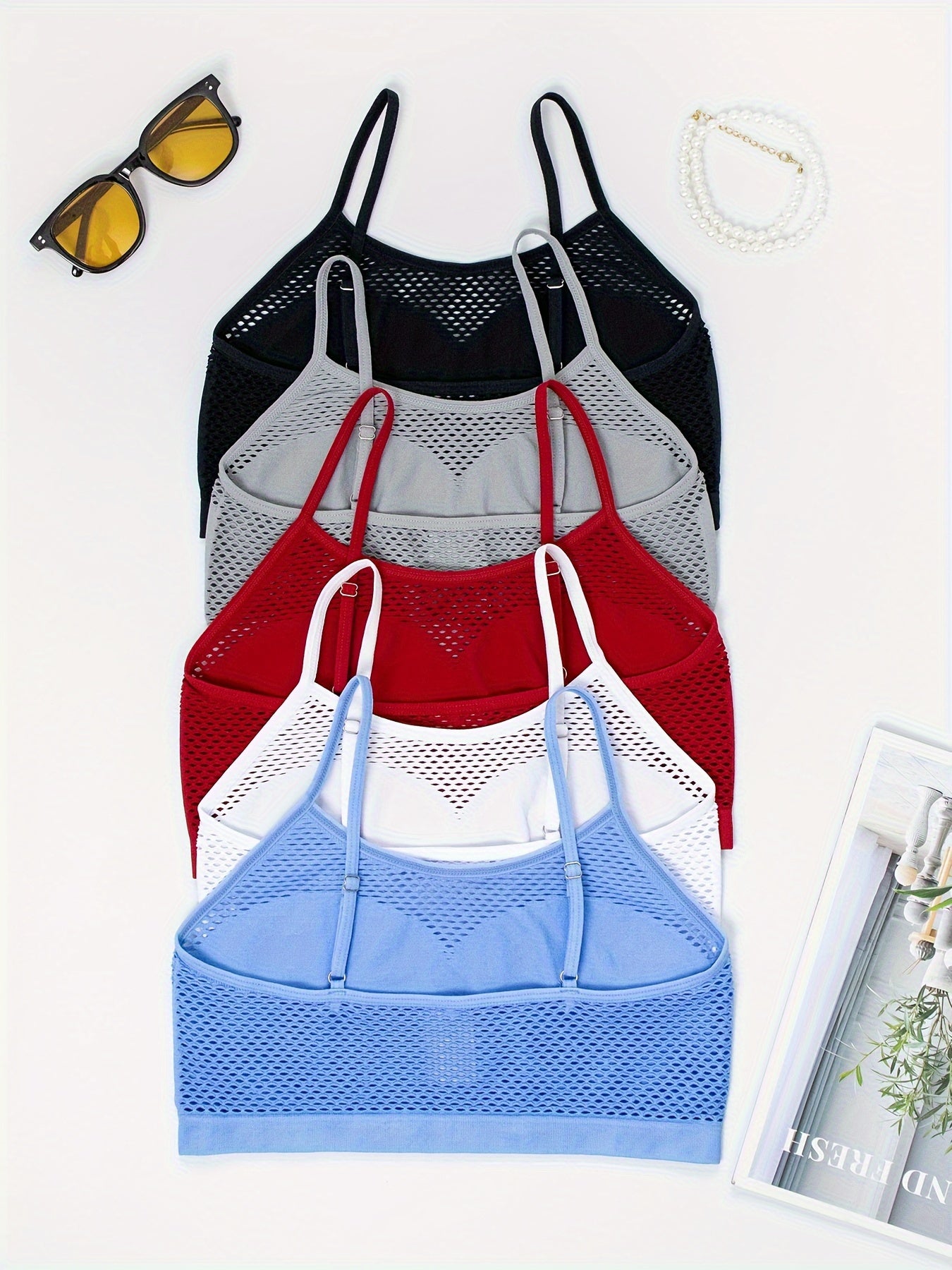 5-Pack Sexy Cutout Bras, High Support Knit Fabric,