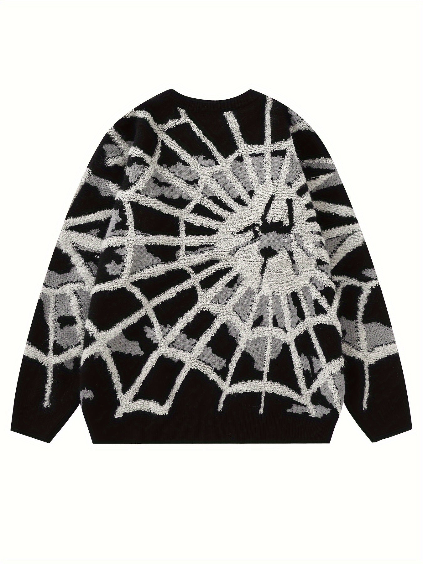 Spider Cobweb Pattern Knitted Sweater, Men's Casual Warm.