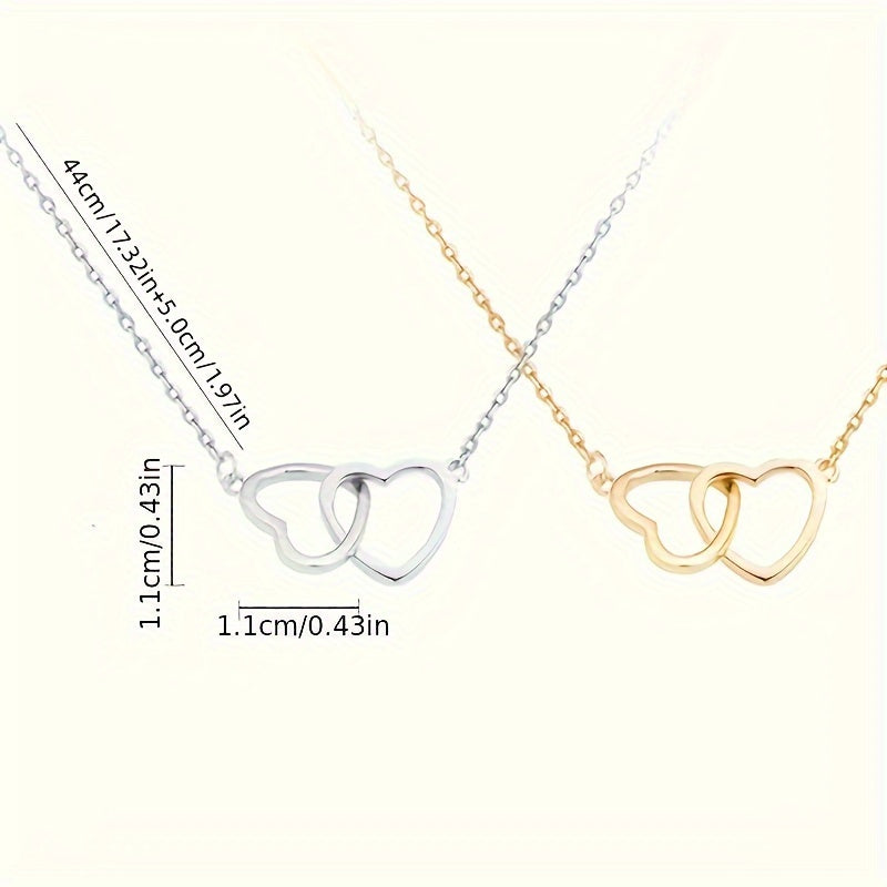 1pc, Double Peach Heart Necklace - Stylish Metal Alloy Jewelry for Women, Perfect for Mother's Day, Valentine's Day, and Birthdays - Clothing Accessory and Festival Gift