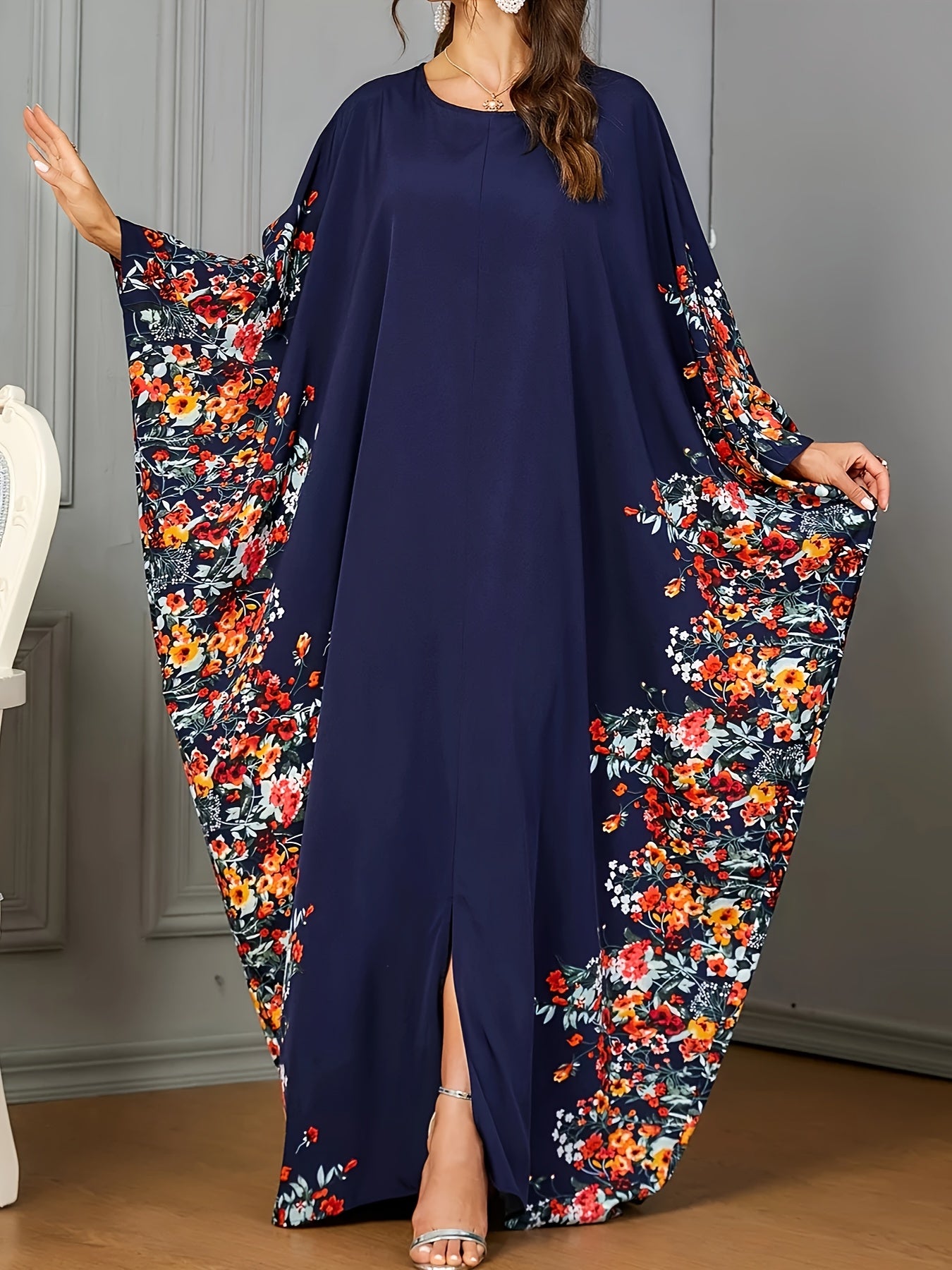 [Elegant | Floral Print] Long Sleeveless Elegant Floral Print Abaya ./MH