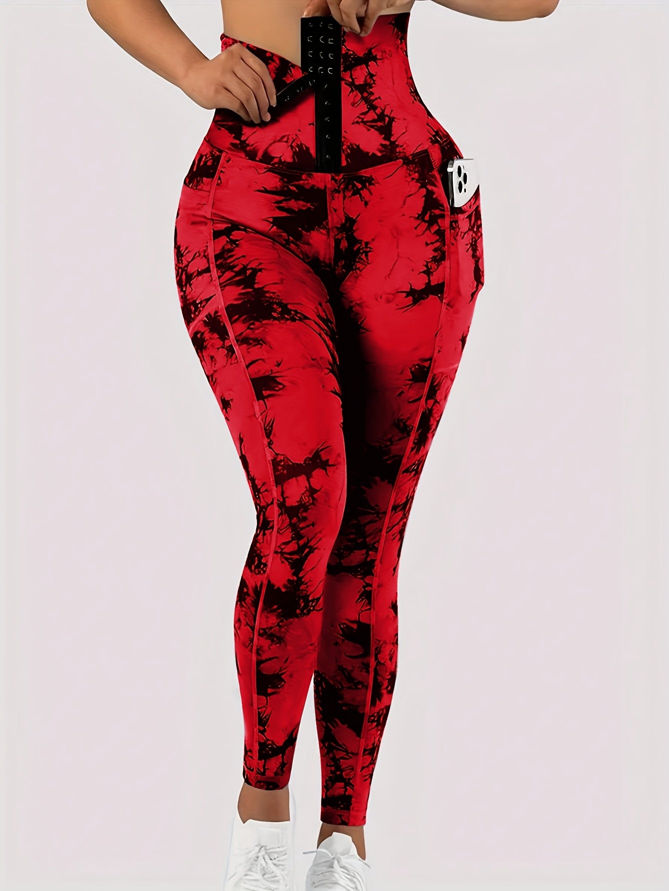 Women'S High-Waist Tie-Dye Yoga Leggings with Front Button Closure & Pockets .