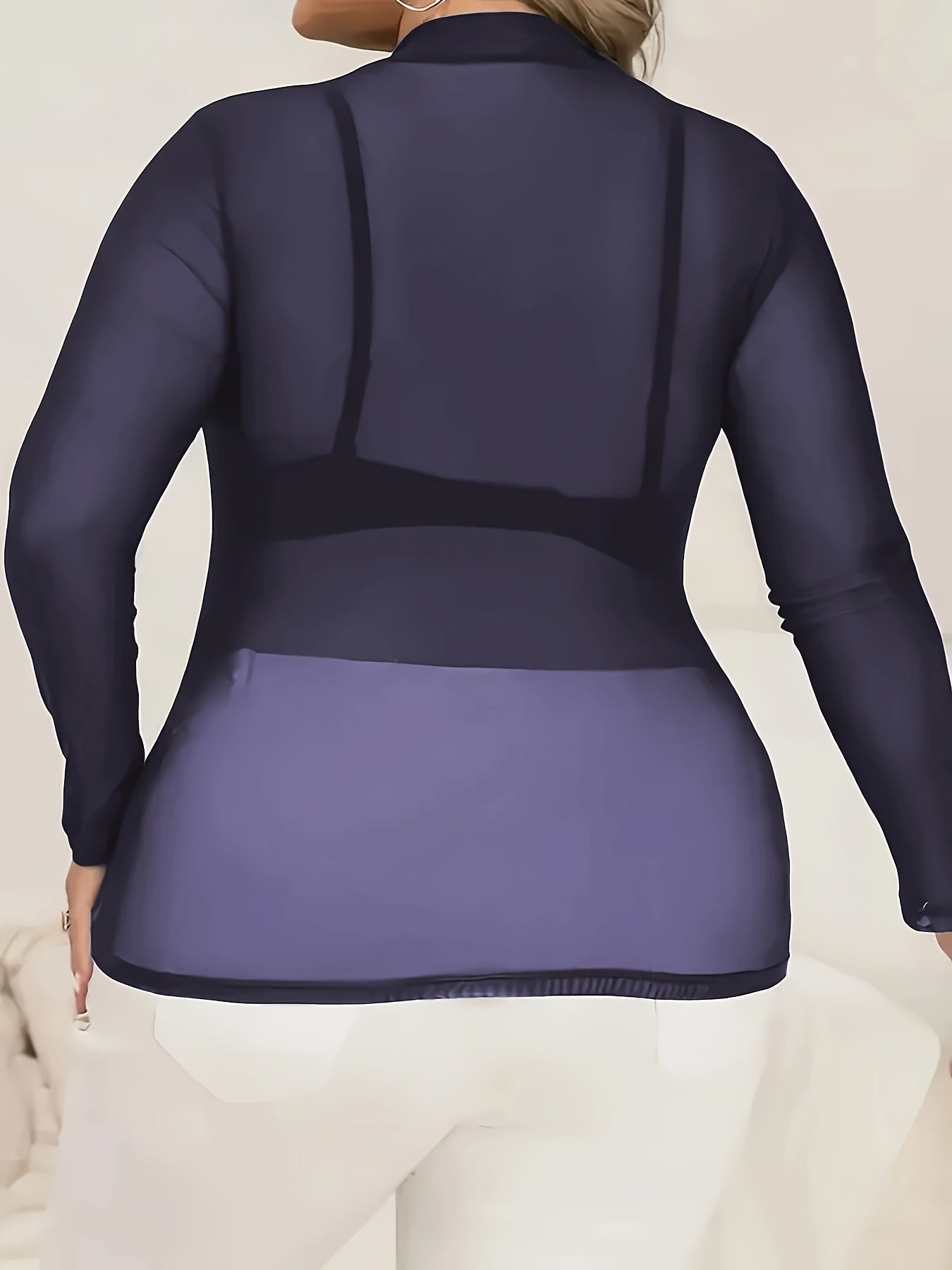 Elegant Plus Size Women's Sheer Mesh Long Sleeve ,/MH