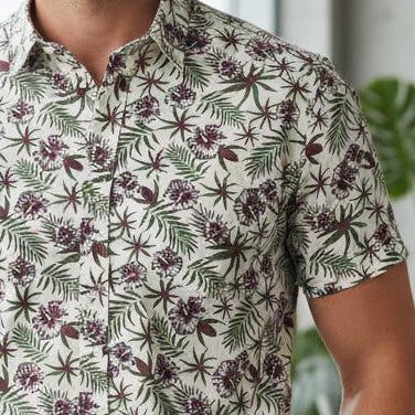 Men's Tropical Leaf Print Short-Sleeve Shirt | Premium Resort Cotton (Sizes S-XXL) | MH