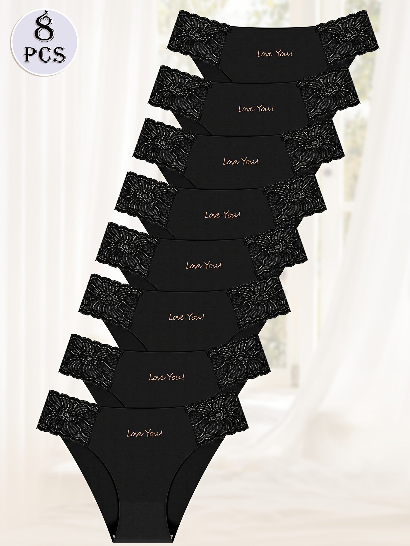 8pcs Letter Print Lace Briefs, Comfy Breathable Stretchy Intimate Panties, /MH