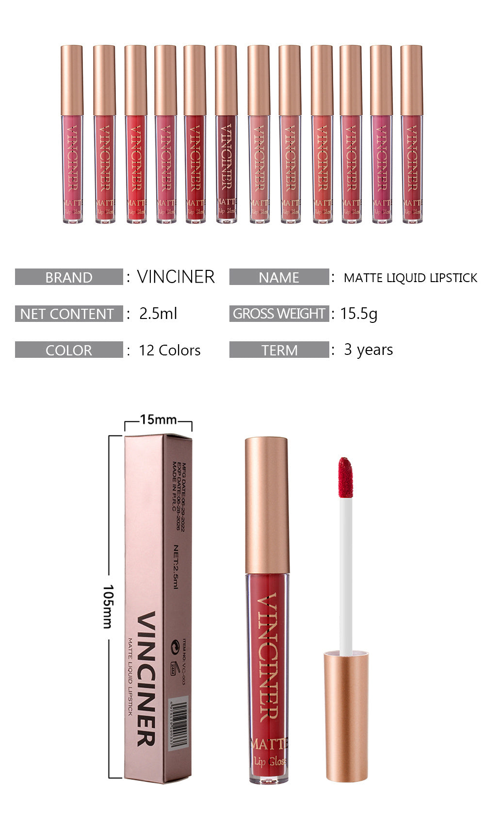 12 colors Matte Velvet Lip Glaze - Long Lasting, Waterproof, Non-Sticky.