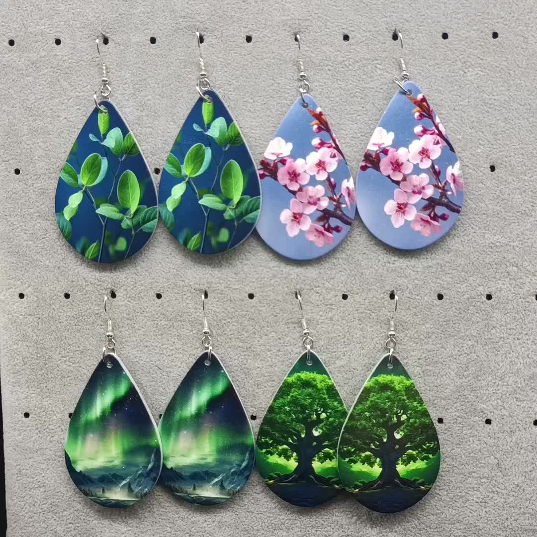 1 Pair Unique Tree of Life Wooden Earrings - Drop & Dangle Jewelry with Waterdrop Design, Flower Pattern, and Leaves Motif - Perfect Gift for Girls and Nature Lovers